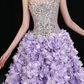 Lavender Strapless Beaded 3D Floral Tulle A Line Evening Gown fg9106