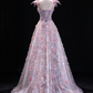 Pink Spaghetti Strap 3D Floral A Line Evening Dress fg9158