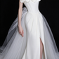 White Strapless 3D Floral Satin Mermaid Wedding Dress With Tulle Train fg9107