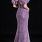 Lavender Halter Off Shoulder Ruffle Sequin Mermaid Evening Dress fg9150