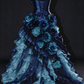 One-Shoulder Blue Ombre Ball Gown with 3D Florals, Beading & Cascading Ruffle Train fg8964