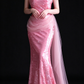 Pink Strapless Sequin Mermaid Evening Dress With Tulle Sash fg9109