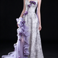 Lavender Strapless 3D Floral Ruffle Tulle Evening Dress fg9160