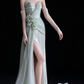 Sage Strapless 3D Flower Chiffon Split Evening Gown fg9092