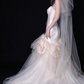 White Strapless Satin 3D Floral Mermaid Wedding Dress fg9100