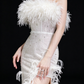White Strapless Feather Beaded Mermaid Evening Dress fg9112