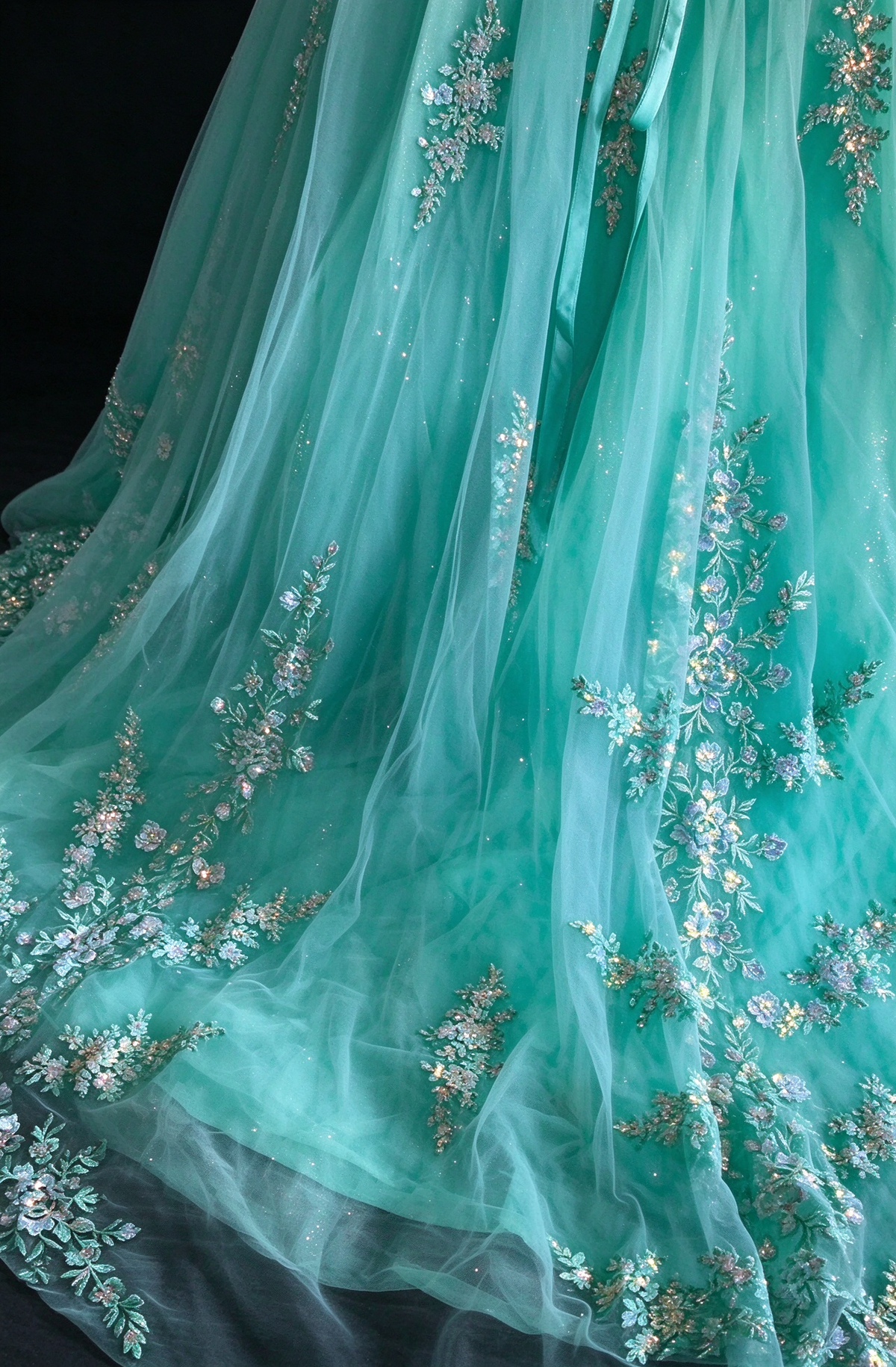 Turquoise Sweetheart Sequin Lace Tulle Ball Gown fg9086