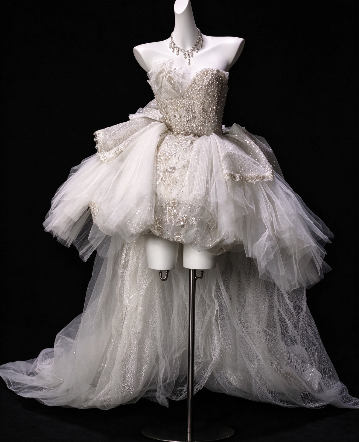 Strapless Beaded High Low Tulle Wedding Dress,Prom Gown fg8933