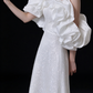 White Off Shoulder Ruffle Puff Sleeve Sequin A Line Evening Gown fg9116