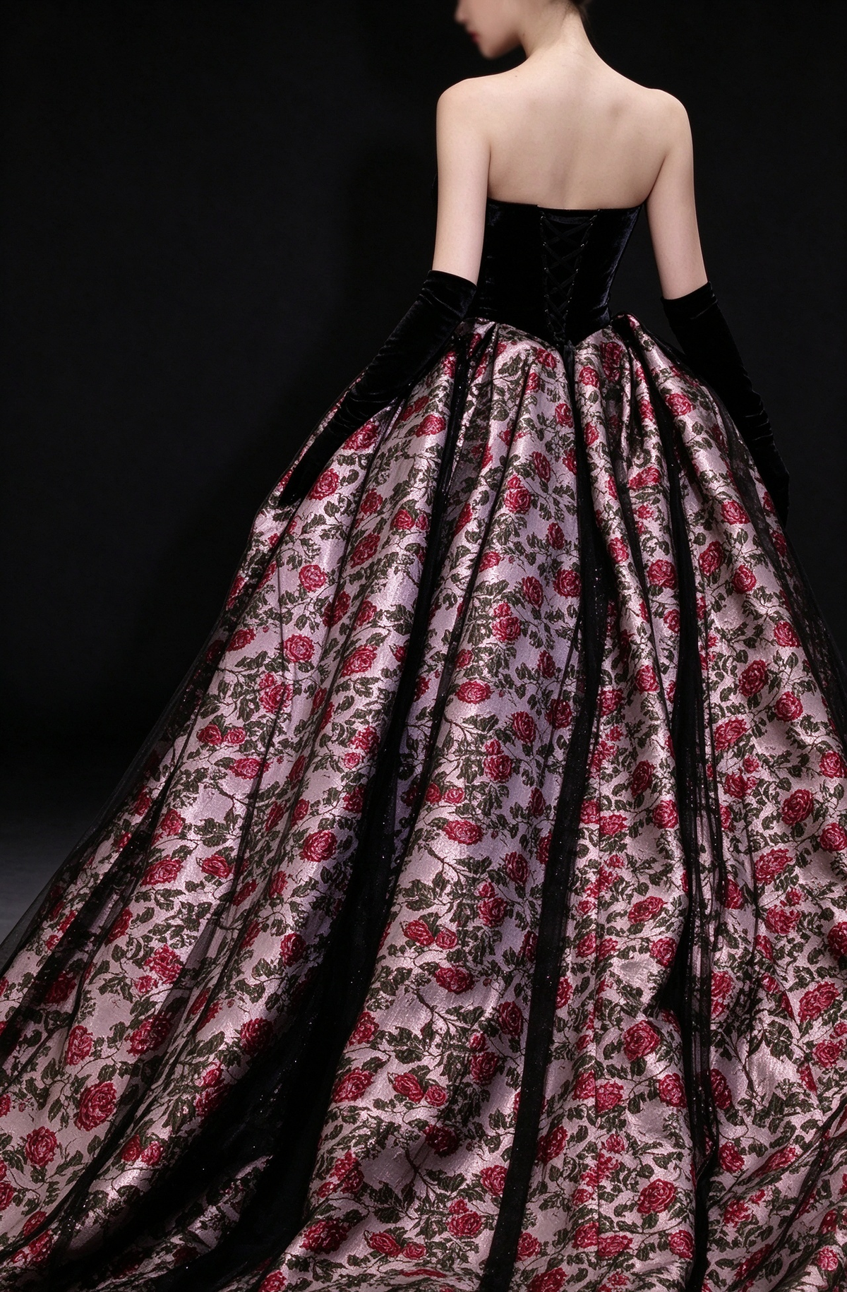 Black Strapless Sweetheart Floral Ball Gown fg9117