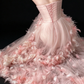 Pink Strapless Feather Tulle Mermaid Evening Dress fg9166