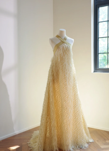 Sexy Yellow Feather Prom Dress Sexy Evening Dress Graduation Dress fg8464