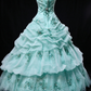 Strapless Beaded Bow Tiered Mint Green Ball Gown, Formal Evening Dress fg8918