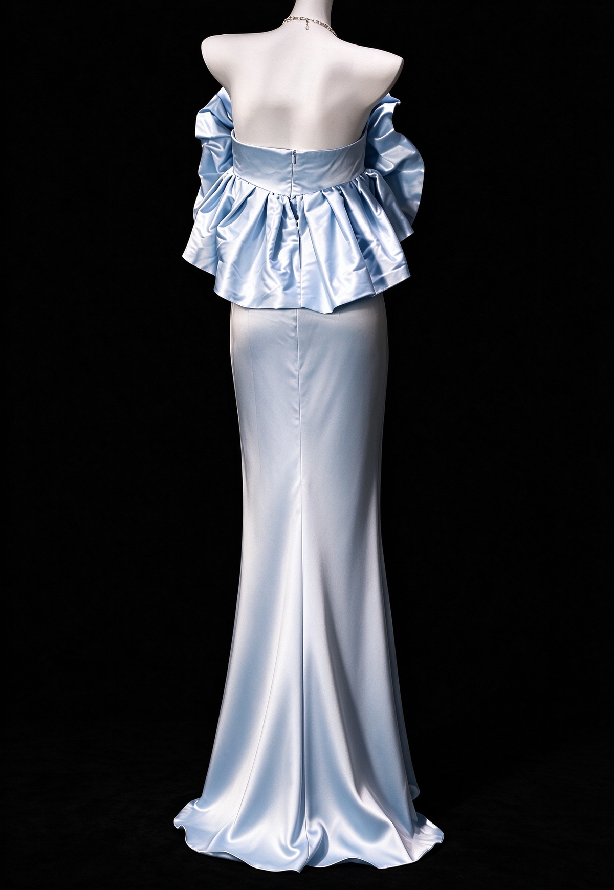 Off-Shoulder Ruffled Light Blue Satin Mermaid Evening Dress, Formal Gown fg8919