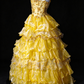 Spaghetti Strap Ruffled Yellow Organza Ball Gown, Formal Evening Dress fg8925