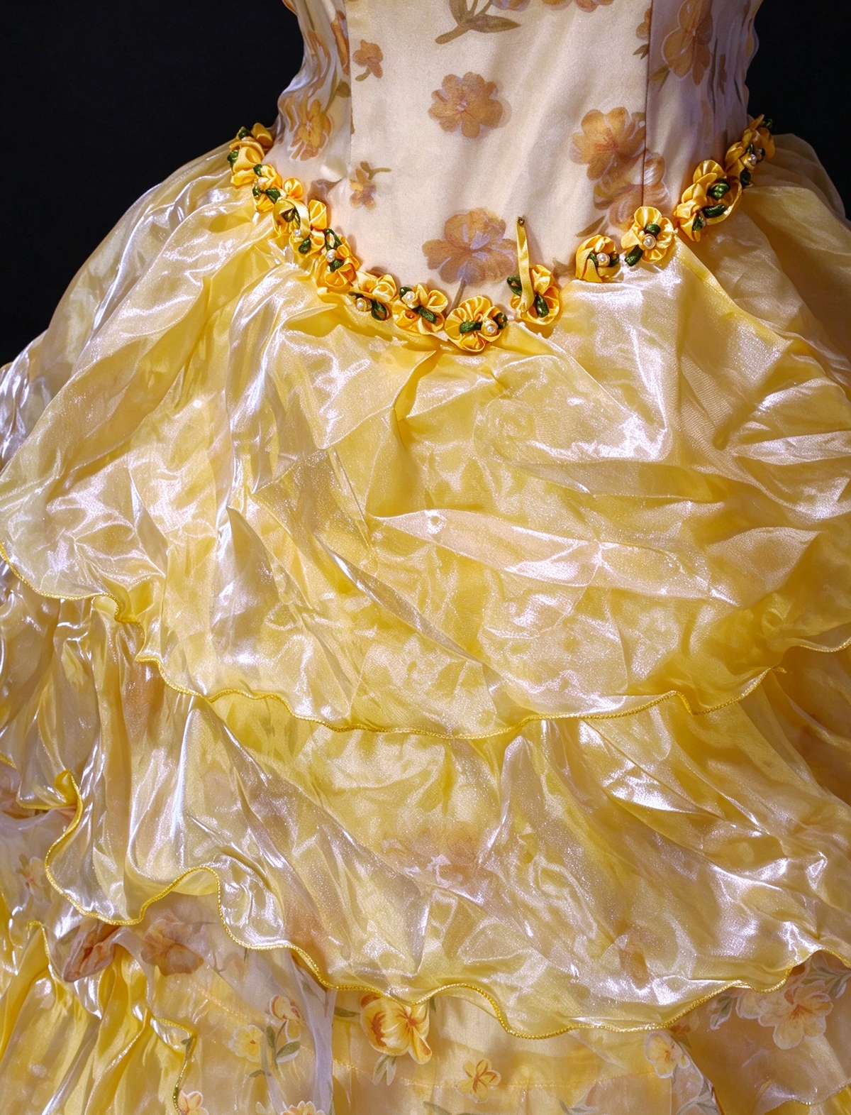 Spaghetti Strap Ruffled Yellow Organza Ball Gown, Formal Evening Dress fg8925
