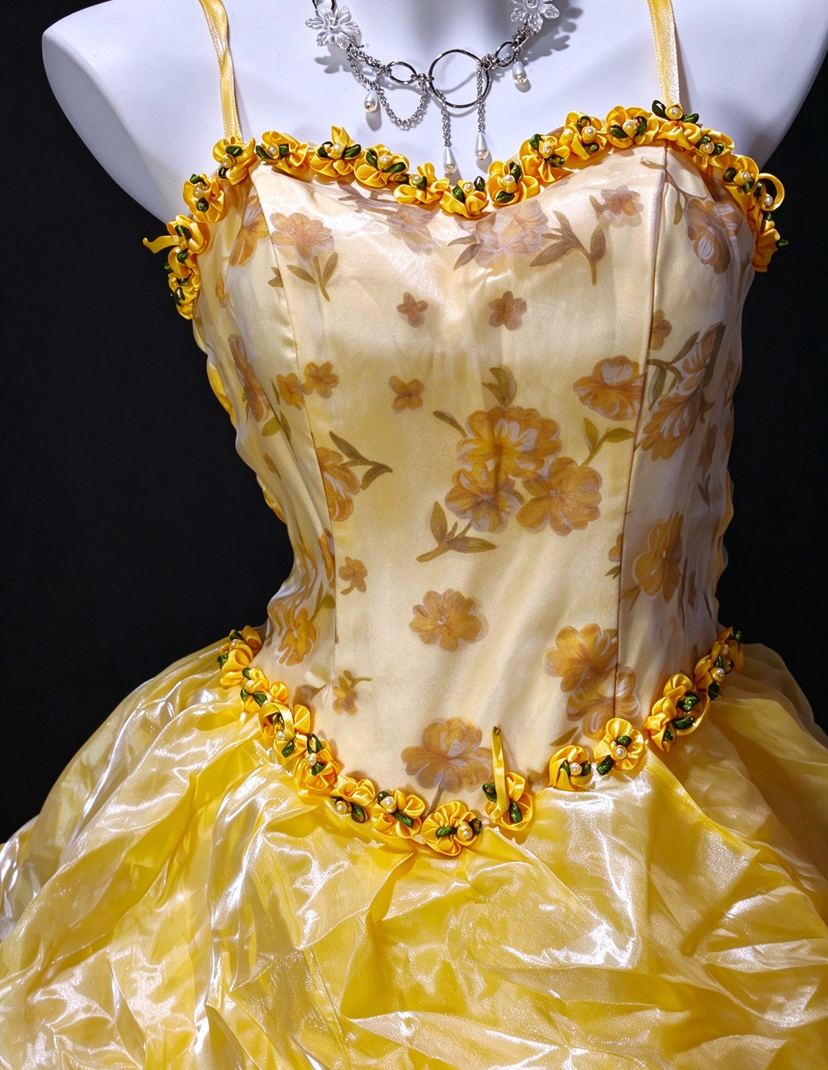 Spaghetti Strap Ruffled Yellow Organza Ball Gown, Formal Evening Dress fg8925