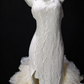 Spaghetti Strap Lace White Mermaid Evening Dress with Tulle Train, Formal Gown fg8929