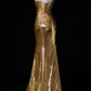 One-Shoulder Beaded Gold Metallic Evening Dress, Formal Prom Gown fg8931