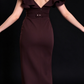 Dark Brown Ruffle Shoulder Gold Flower Detail Split Evening Dress fg8970