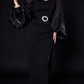 Black Square Neck Puff Sleeve Beaded Midi Evening Dress fg8974