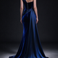 Royal Blue One Shoulder Velvet Mermaid Evening Gown With Satin Drape & Rhinestone Belt fg8997