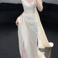Strapless Pleat Long Wedding Dress Evening Party Dresses    fg7706