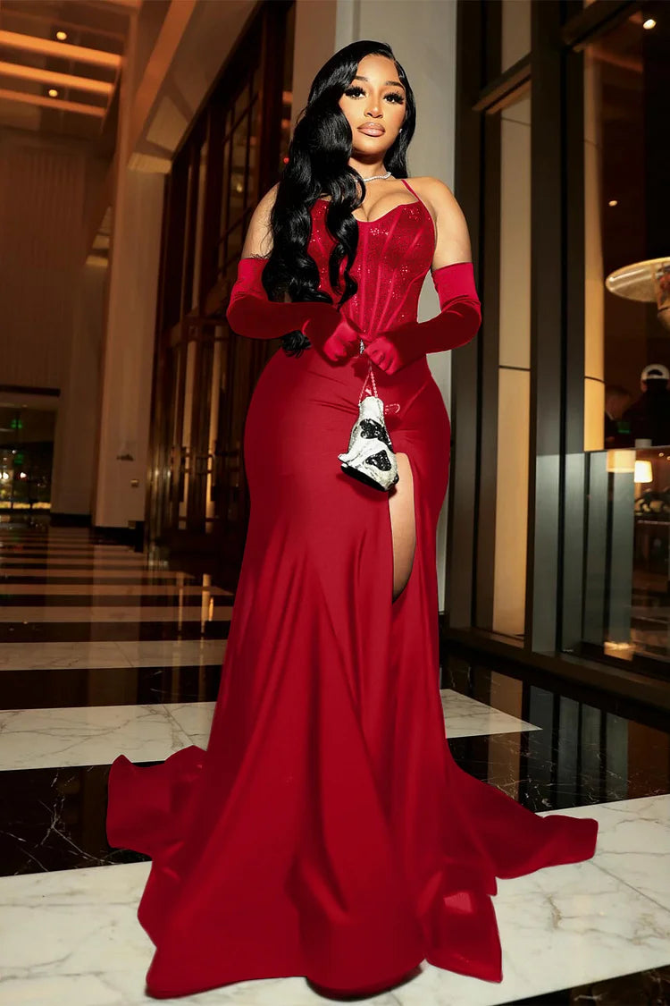 Robe de soirée noire longue avec gants fg6982