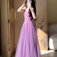 A Line Purple Tulle Long Prom Dress Sexy Evening Dresses   fg7659
