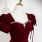 Wine Red Velvet A-line Prom Dress, Wine Red Beaded Long Party Dress Formal Dress  fg8745