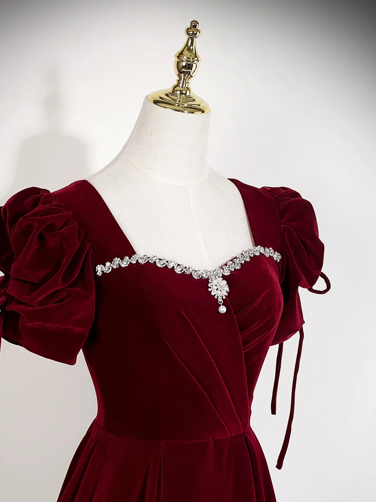Wine Red Velvet A-line Prom Dress, Wine Red Beaded Long Party Dress Formal Dress  fg8745