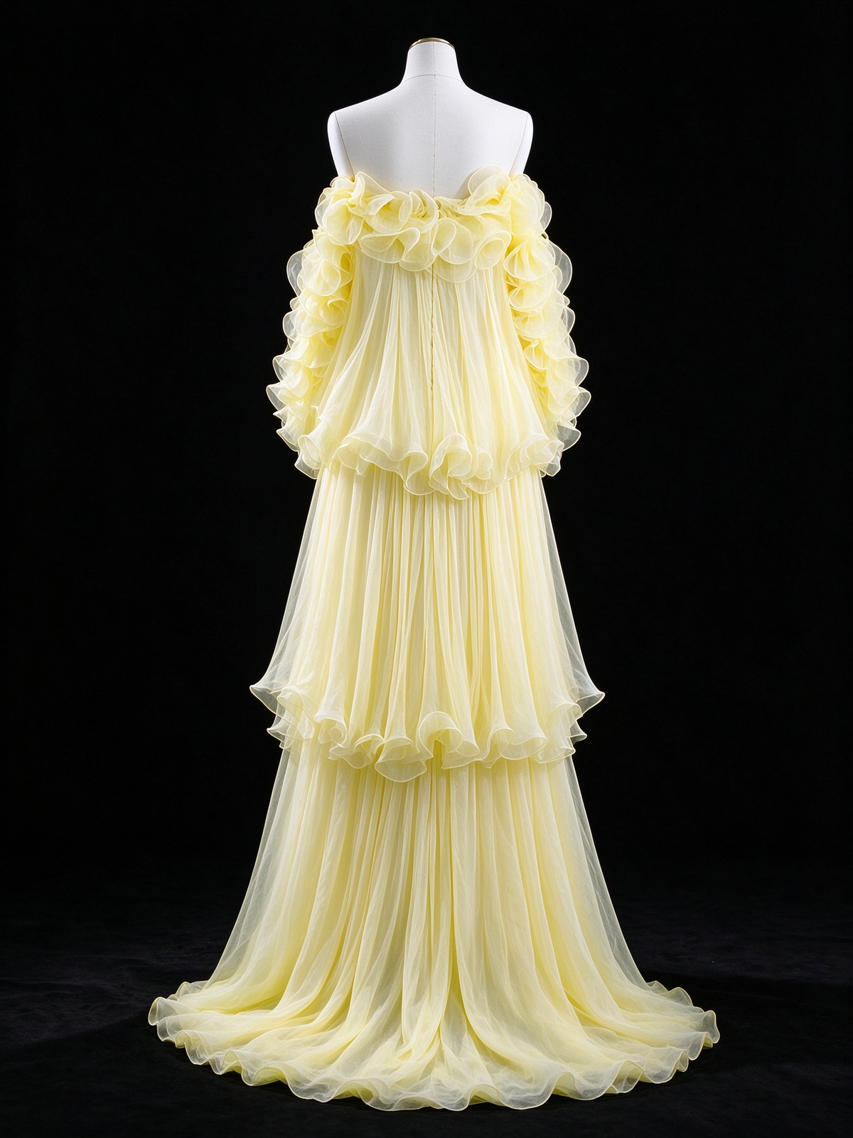Yellow Strapless Tiered Ruffled Chiffon Evening Dress fg9138