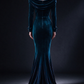 Teal Off-the-Shoulder Velvet Mermaid Evening Gown, Long Sleeve With Beaded Neckline fg8998