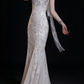 Ivory Floral Lace Mermaid Evening Gown With Sheer Ribbon Choker fg8980