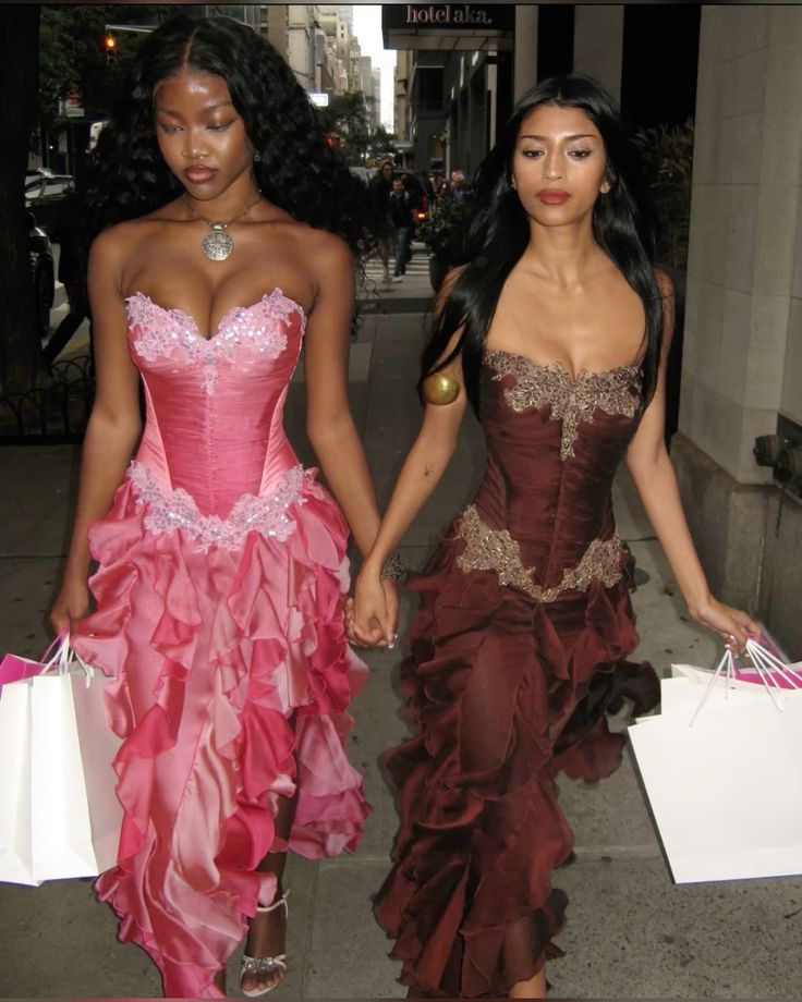 Vintage Hot Pink Lace Chiffon Ruffles Evening Dress Strapless Prom Dress fg8442