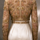 Champagne Two-Piece Evening Gown, Long Sleeve Sheer Tulle Top With 3D Gold Floral Beading, Satin Mermaid Skirt fg8999