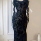 Black Lace Mermaid Maxi Dress Prom Dress, Gothic Lace Black Evening Dress  fg8724