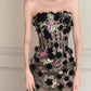 Black Long Prom Dress With Flowers Formal Evening Party Dress Birthday Outfit fg8258