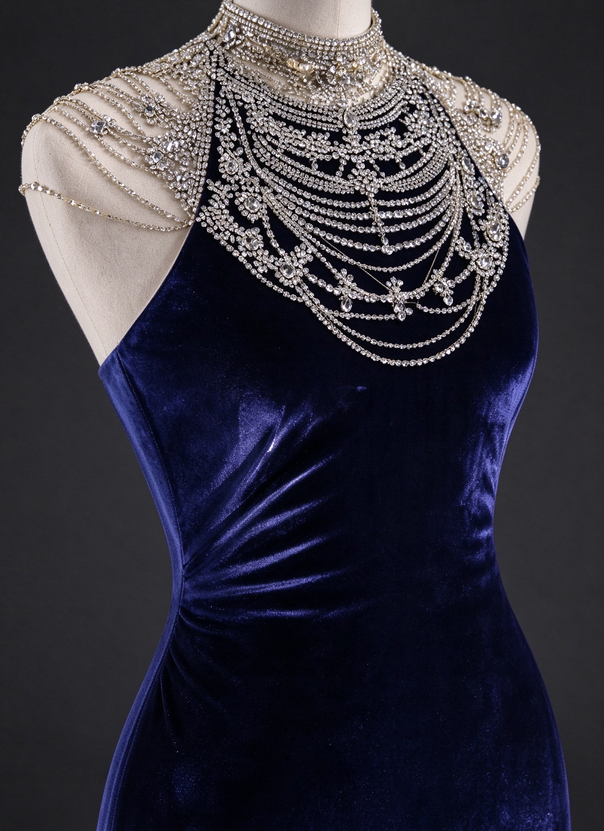 Navy Blue Velvet Mermaid Evening Gown  fg8981