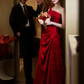 Burgundy Mermaid Long Formal Dress Satin Lace Evening Dresses     fg7670