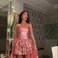 A Line High Low Pink Strapless Prom Party Dress Evening Dress   fg8092