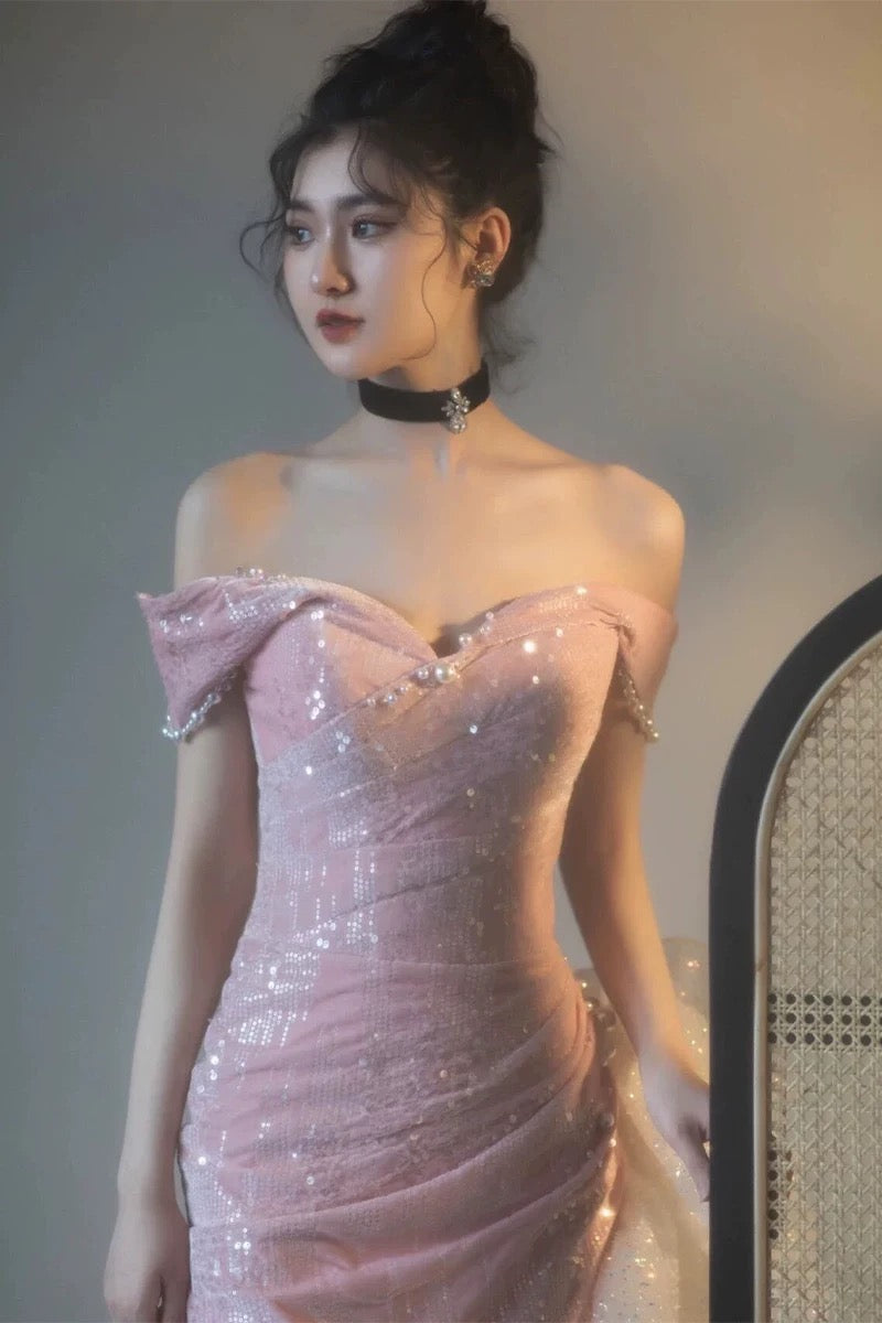 Mermaid Off the Shoulder Prom Gown with Sequins, Sparkly Formal Dresses      fg5081