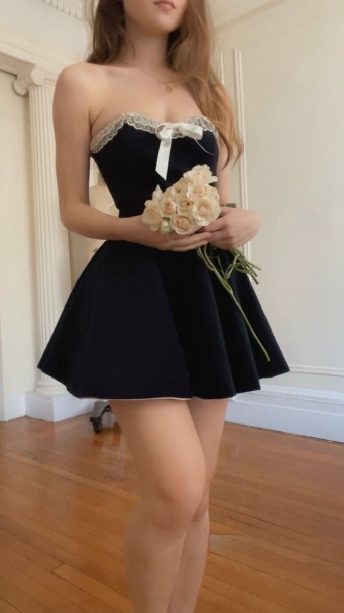A Line Black Strapless Short Evening Dress Cocktail Dresses Short Part formalgowns A Line Black Strapless Short Evening Dress Cocktail Dresses Short Part formalgowns