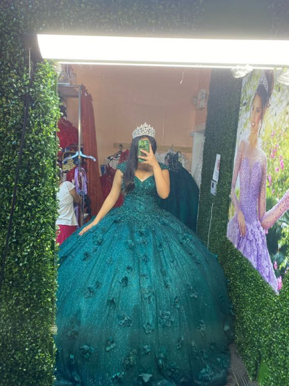 Emerald 3D Flowers Quinceanera Dress Sweet 15 16 Party Ball Gown fg575 formalgowns Emerald 3D Flowers Quinceanera Dress Sweet 15 16 Party Ball Gown fg575 formalgowns