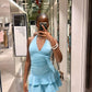 Blue V Neck Homecoming Dress Short Birthday Party Dress    fg7715