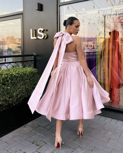 A-Line Evening Gown Homecoming Dress Wedding Guest Satin Dress with Bu formalgowns A-Line Evening Gown Homecoming Dress Wedding Guest Satin Dress with Bu formalgowns