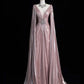Luxury A-line Evening Prom Dress Long Sleeve V-neck Shiny Custom Made Party Gowns   fg7452