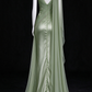 Sage Green One Shoulder Beaded Satin Tulle Evening Gown fg9075