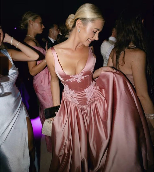 Elegant A Line Floor-length Satin Long Pink Evening Dress Prom Dresses       fg6647