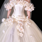 Ivory Off-the-Shoulder 3D Floral Tulle Wedding Ball Gown fg9051